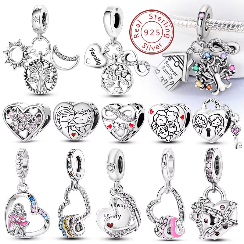 Hot Sale 925 Sterling Silve Charms Beads Forever Love Heart Sister Family Life Charms Dangle for Bracelet Woman Jewelry Gifts