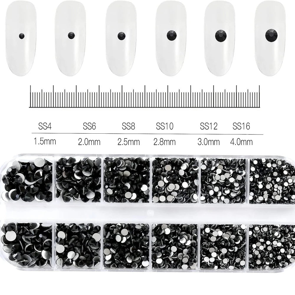 2400Pcs+ Shiny Clear Crystal Gems Nail Rhinestones 1.5-4Mm Mixed round Glass Stone Flatback Nail Charms 12Grids Nail Diamond DIY