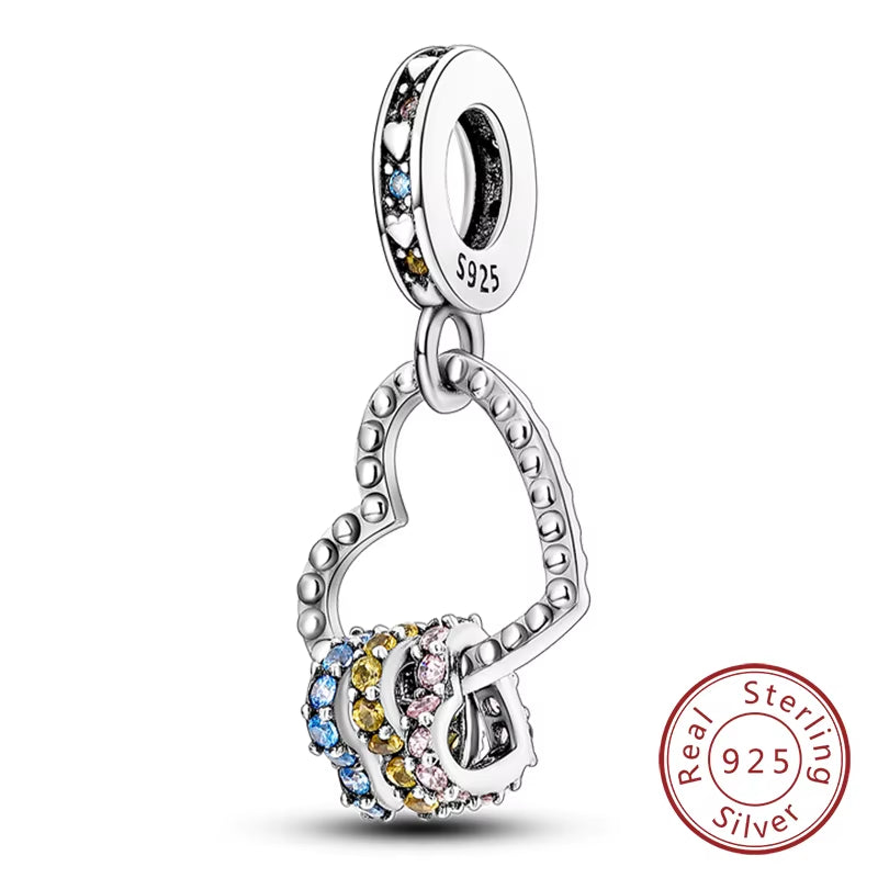 Hot Sale 925 Sterling Silve Charms Beads Forever Love Heart Sister Family Life Charms Dangle for Bracelet Woman Jewelry Gifts