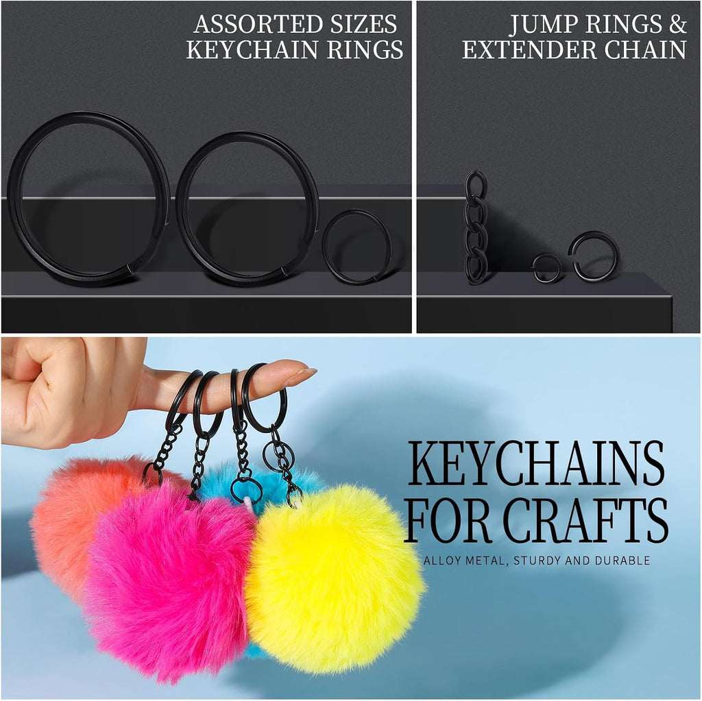 265PCS Swivel Snap Hooks and Key Rings, Keychain Clips and Key Chain Rings, Keychain Making Kit, with Lobster Claw Clasps & Jump Ring & Necklace Extenders, for Jewelry Making, Black