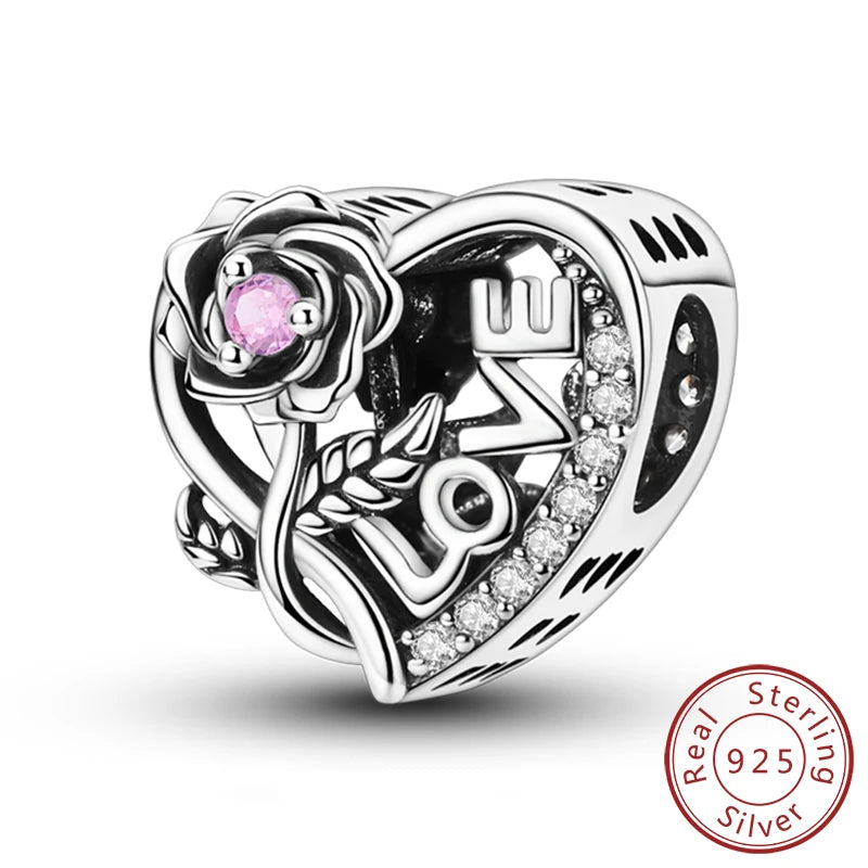 Hot Sale 925 Sterling Silve Charms Beads Forever Love Heart Sister Family Life Charms Dangle for Bracelet Woman Jewelry Gifts