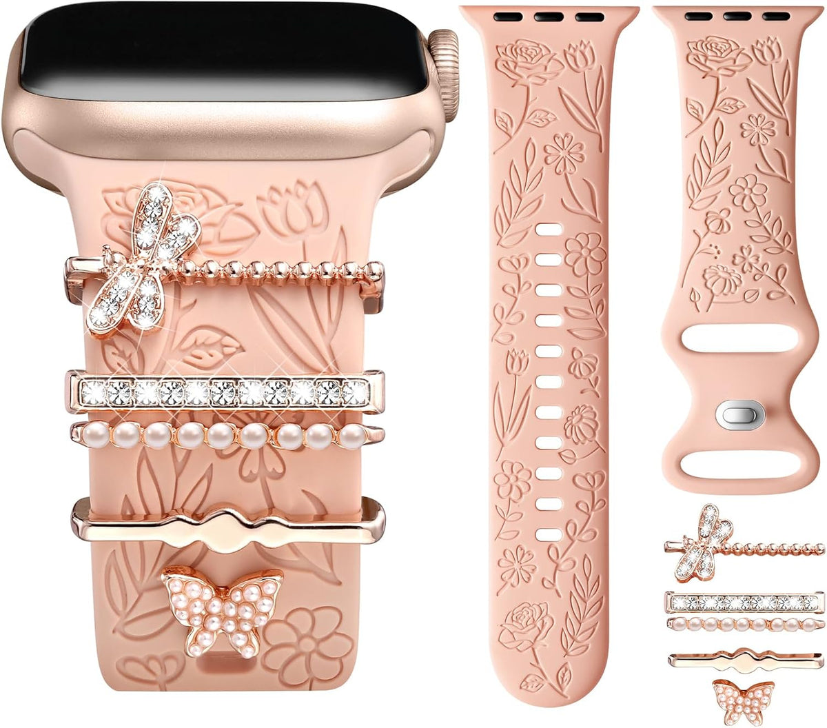 Flower Engraved Band Compatible with Apple Watch Bands for Women 44Mm
