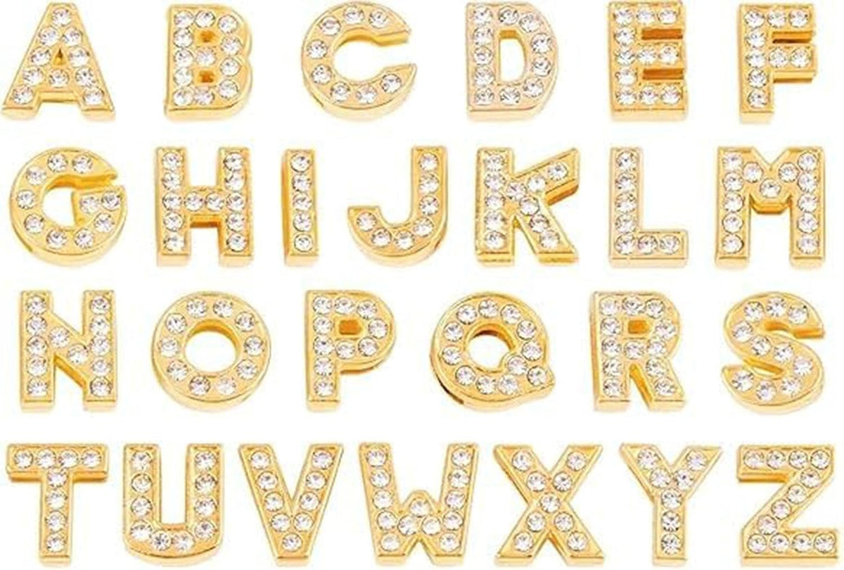 Gold Rhinestones Letters Charms 8Mm Letter Beads, 130 PCS