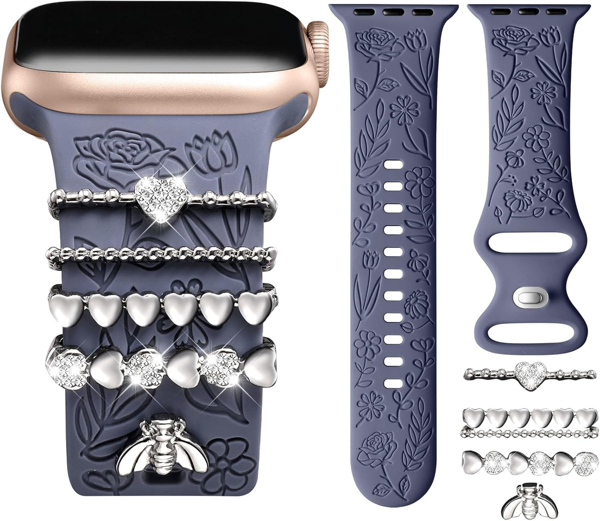 Flower Engraved Band Compatible with Apple Watch Bands for Women 40Mm