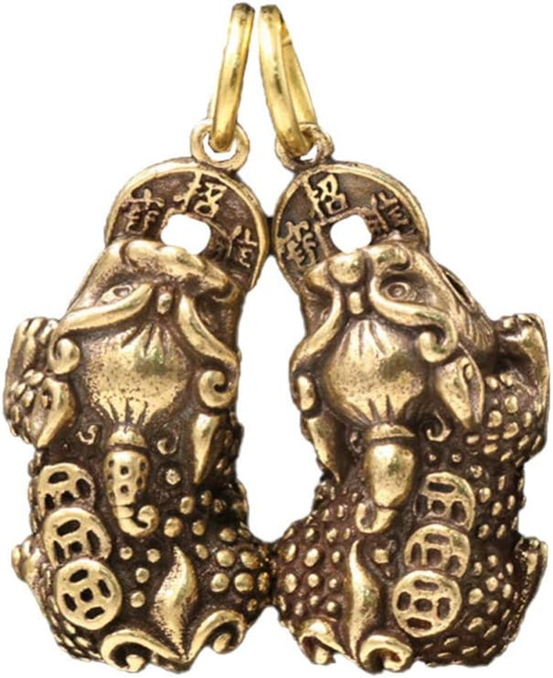 2-Pack Chinese Feng Shui Keychain Pendants, Brass Charms