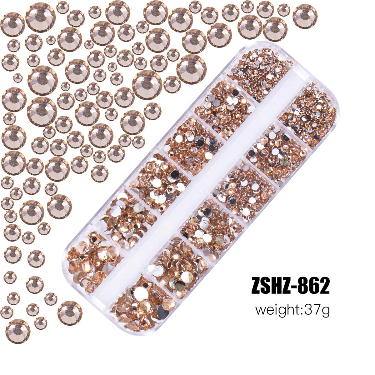 2400Pcs+ Shiny Clear Crystal Gems Nail Rhinestones 1.5-4Mm Mixed round Glass Stone Flatback Nail Charms 12Grids Nail Diamond DIY