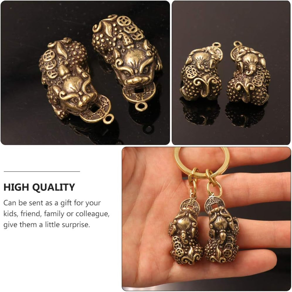 2-Pack Chinese Feng Shui Keychain Pendants, Brass Charms
