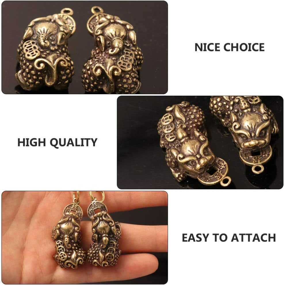 2-Pack Chinese Feng Shui Keychain Pendants, Brass Charms