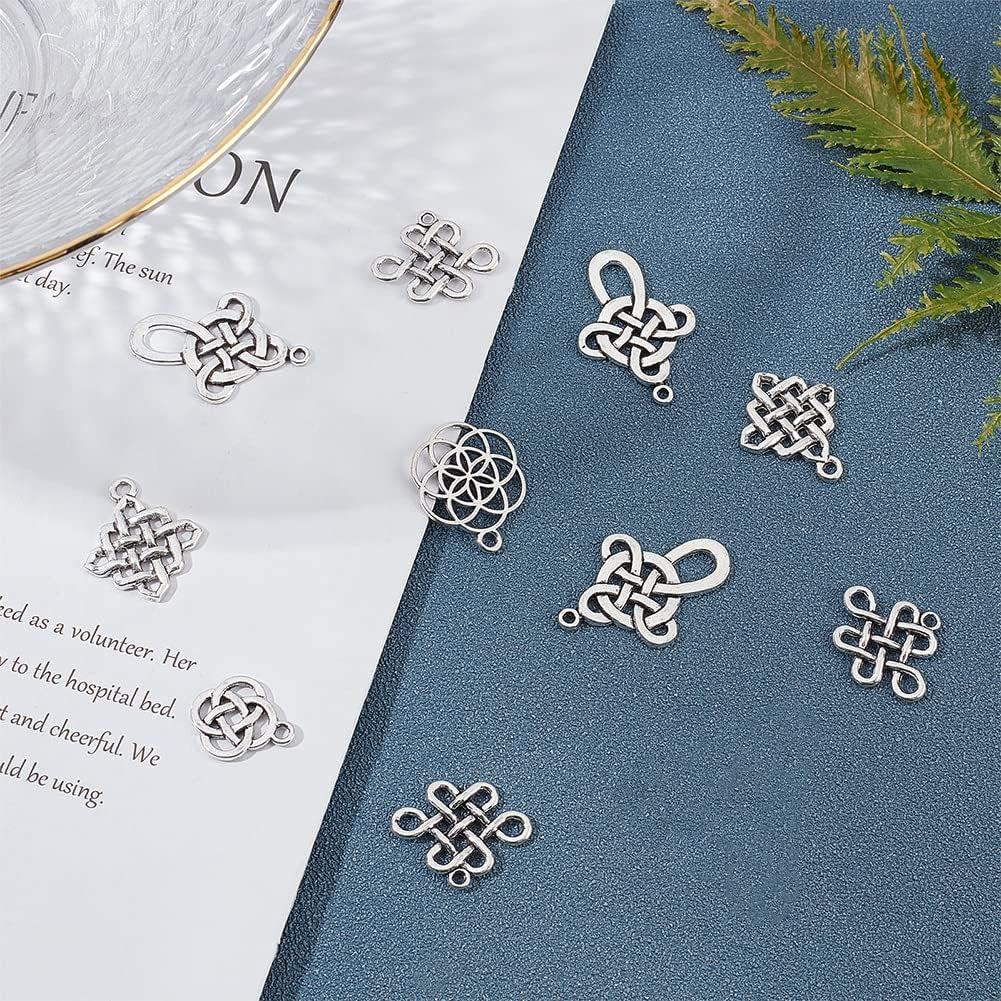60Pcs Celticing Knot Charms, 6 Style Cross Charms Beads Irish Traditional Pendants Tibetan Alloy Charms Chinese Knot Pendants Connectors for DIY Bracelet Necklace Jewelry Making New Year