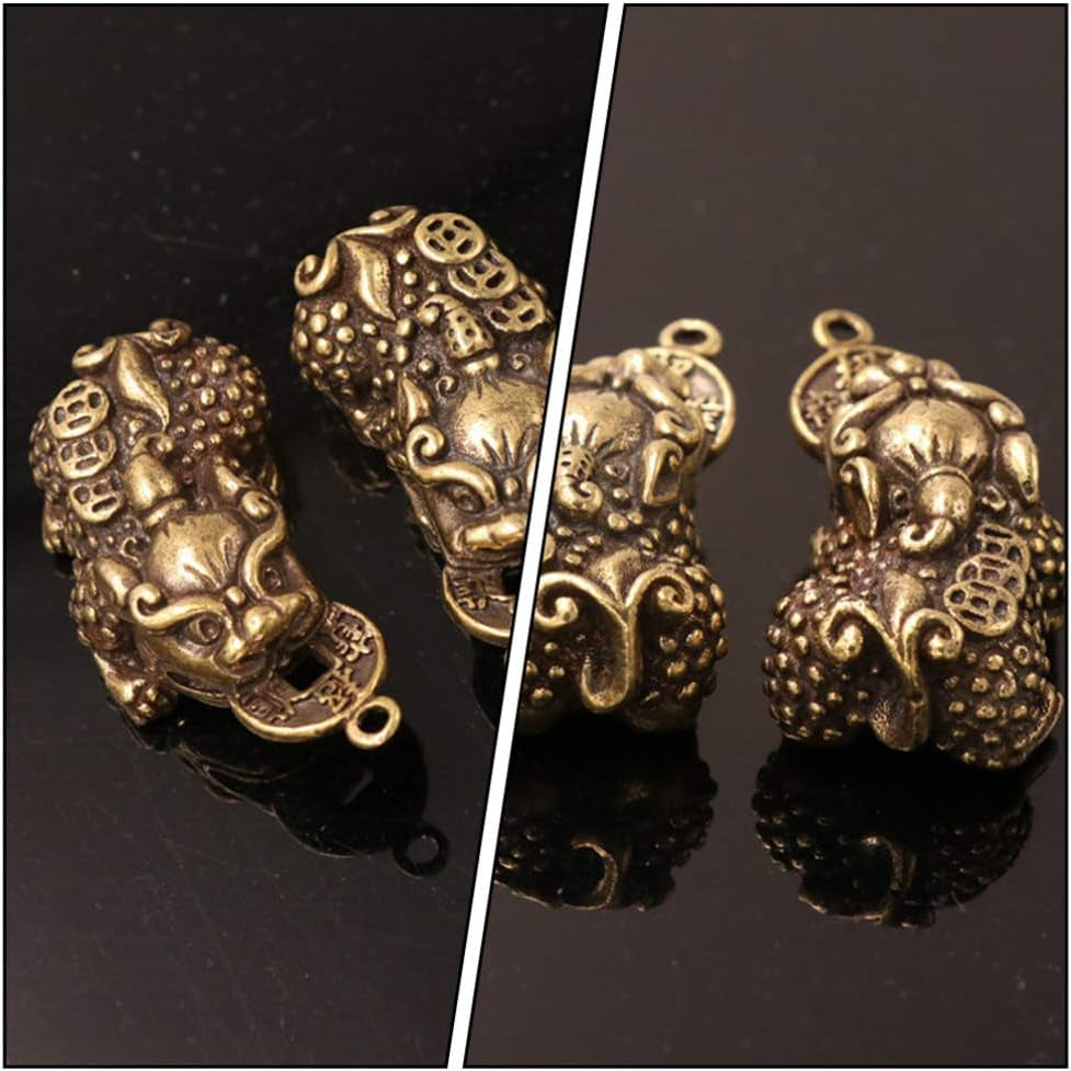 2-Pack Chinese Feng Shui Keychain Pendants, Brass Charms