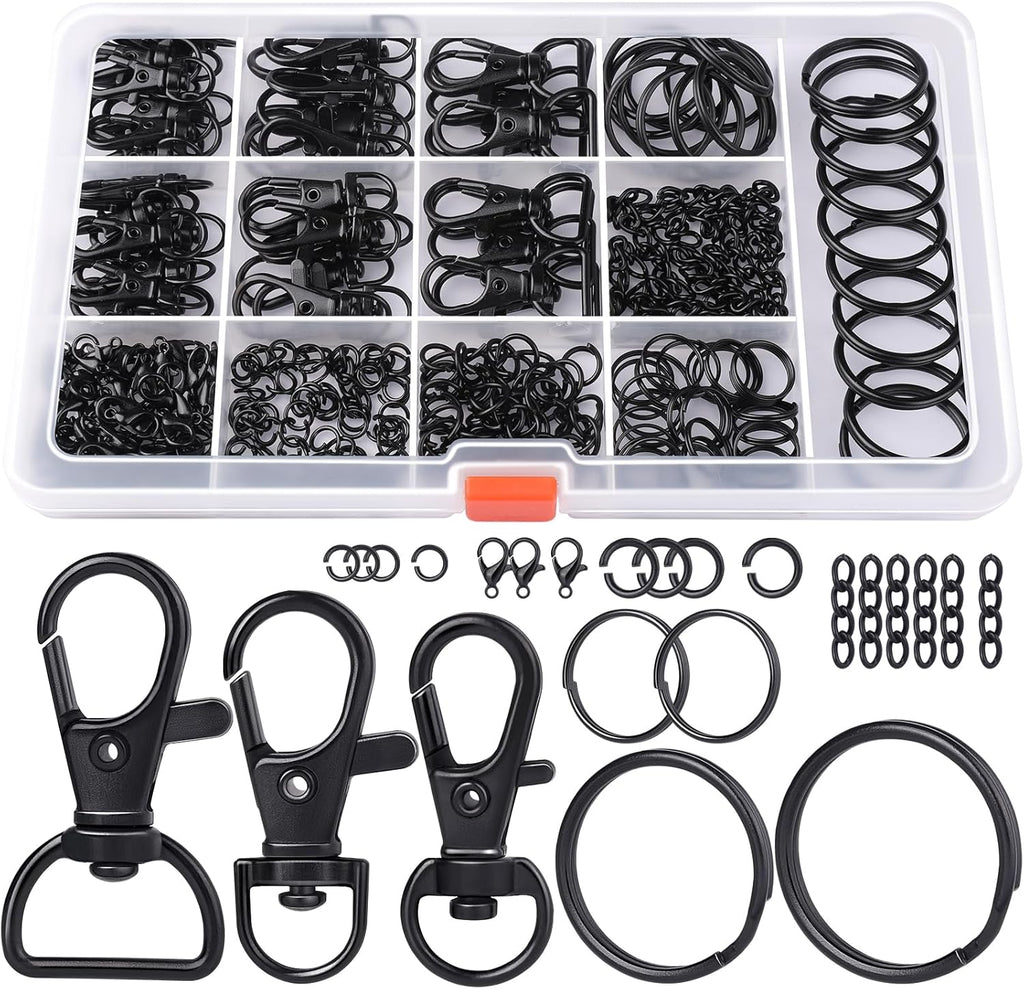 265PCS Swivel Snap Hooks and Key Rings, Keychain Clips and Key Chain Rings, Keychain Making Kit, with Lobster Claw Clasps & Jump Ring & Necklace Extenders, for Jewelry Making, Black
