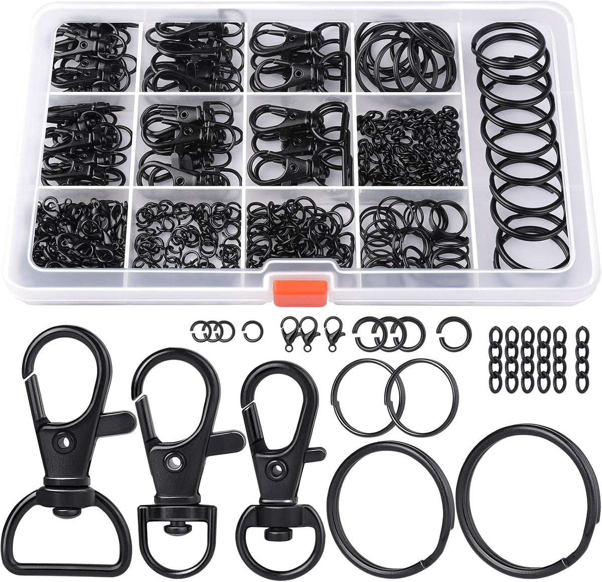 265PCS Swivel Snap Hooks and Key Rings, Keychain Clips and Key Chain Rings, Keychain Making Kit, with Lobster Claw Clasps & Jump Ring & Necklace Extenders, for Jewelry Making, Black