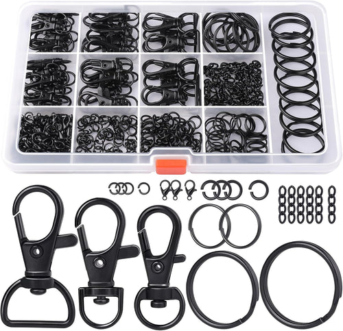 265PCS Swivel Snap Hooks and Key Rings, Keychain Clips and Key Chain Rings, Keychain Making Kit, with Lobster Claw Clasps & Jump Ring & Necklace Extenders, for Jewelry Making, Black