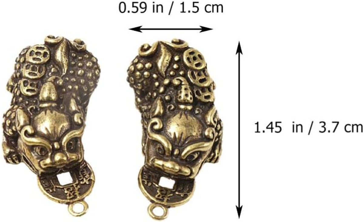 2-Pack Chinese Feng Shui Keychain Pendants, Brass Charms