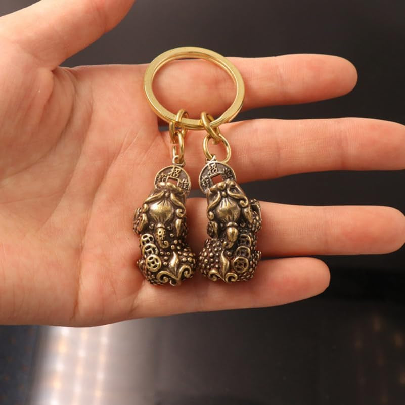 2-Pack Chinese Feng Shui Keychain Pendants, Brass Charms