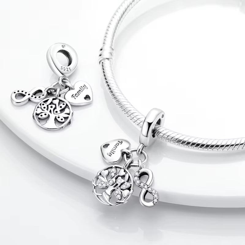 Hot Sale 925 Sterling Silve Charms Beads Forever Love Heart Sister Family Life Charms Dangle for Bracelet Woman Jewelry Gifts