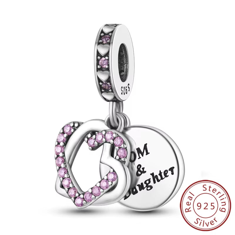 Hot Sale 925 Sterling Silve Charms Beads Forever Love Heart Sister Family Life Charms Dangle for Bracelet Woman Jewelry Gifts