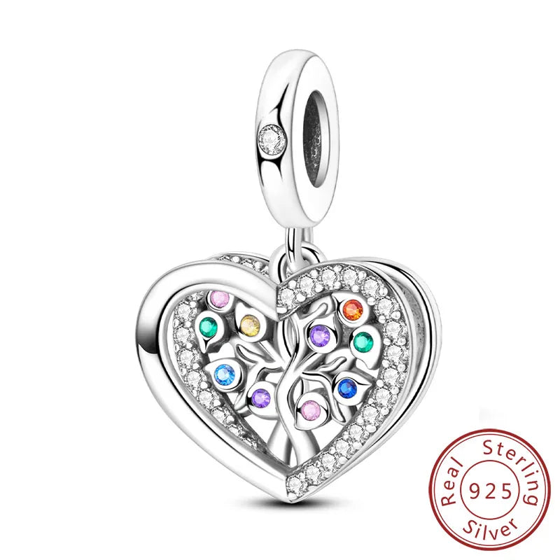 Hot Sale 925 Sterling Silve Charms Beads Forever Love Heart Sister Family Life Charms Dangle for Bracelet Woman Jewelry Gifts