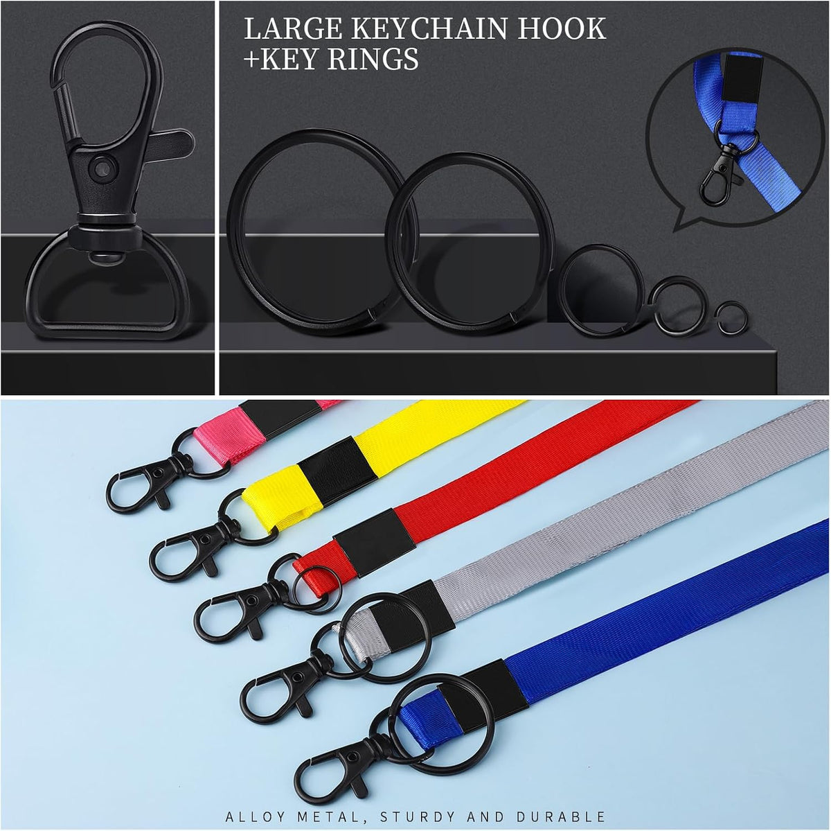 265PCS Swivel Snap Hooks and Key Rings, Keychain Clips and Key Chain Rings, Keychain Making Kit, with Lobster Claw Clasps & Jump Ring & Necklace Extenders, for Jewelry Making, Black