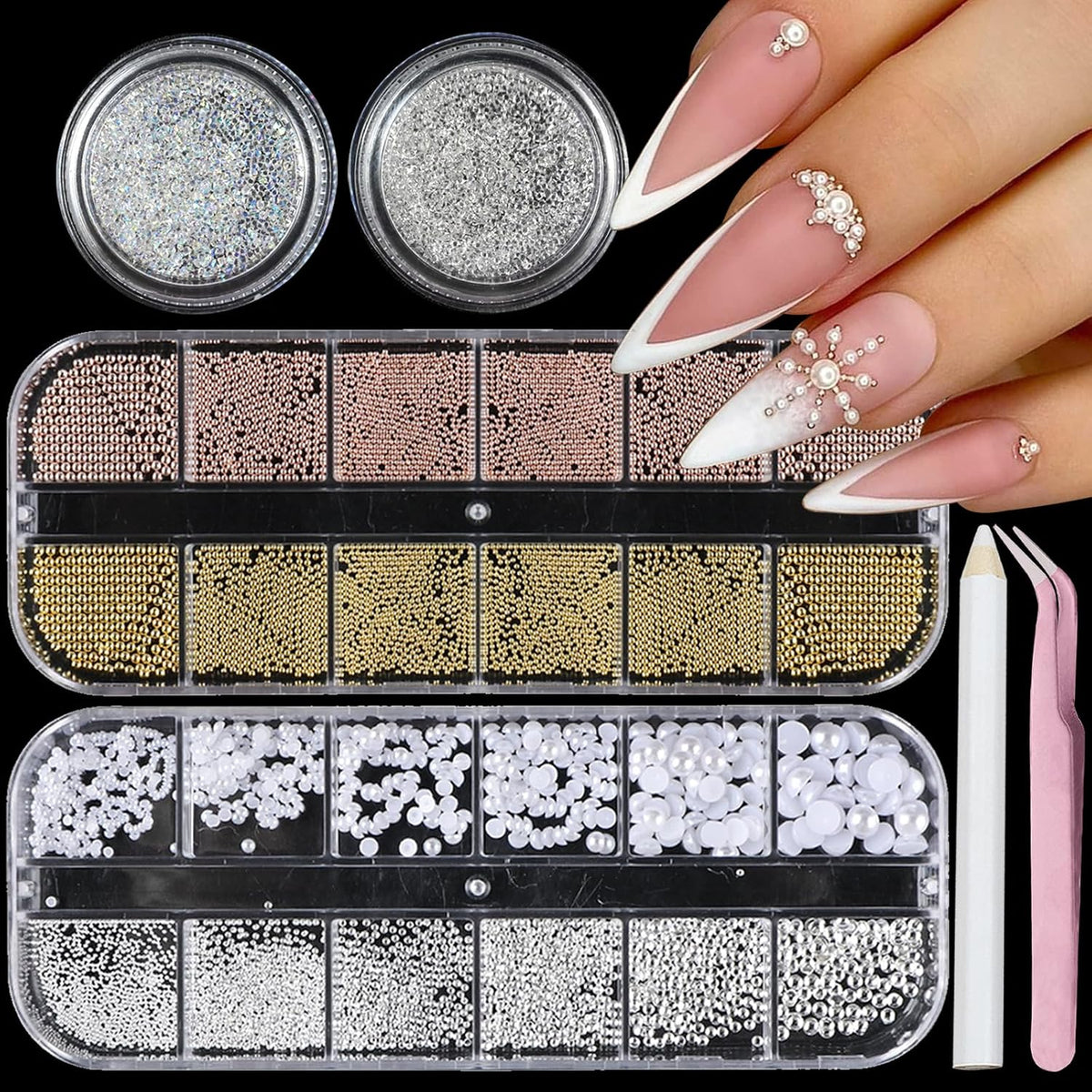 Nail Steel Ball with Pearls for Women Nail Art DIY Nail Charms