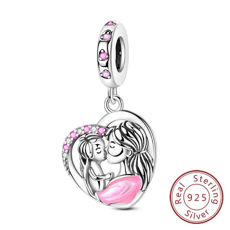 Hot Sale 925 Sterling Silve Charms Beads Forever Love Heart Sister Family Life Charms Dangle for Bracelet Woman Jewelry Gifts