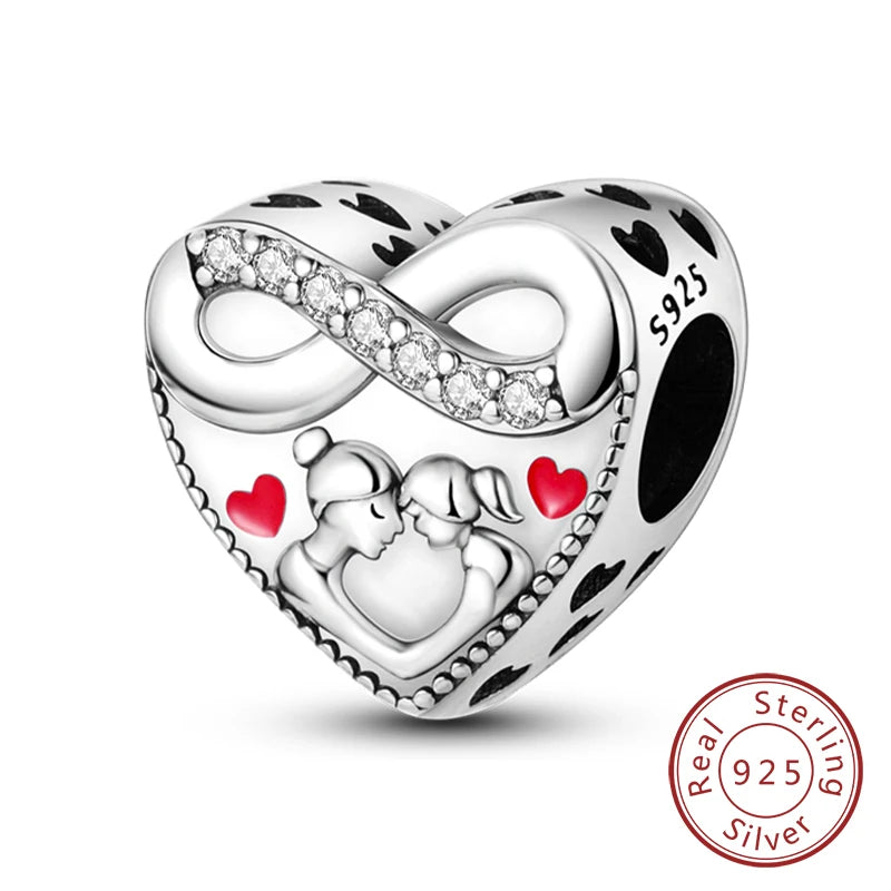Hot Sale 925 Sterling Silve Charms Beads Forever Love Heart Sister Family Life Charms Dangle for Bracelet Woman Jewelry Gifts
