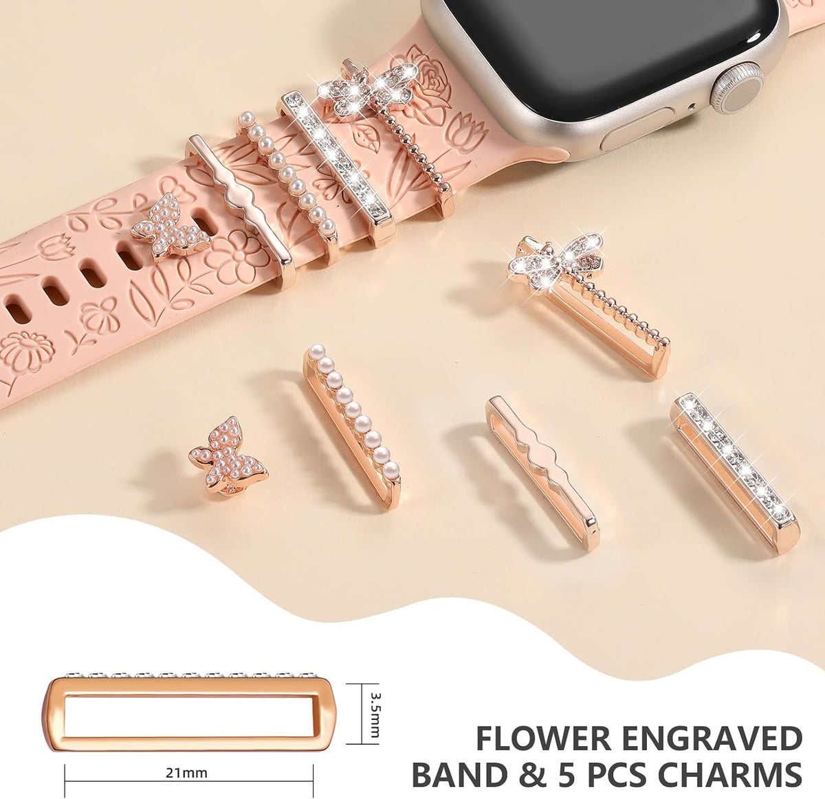 Flower Engraved Band Compatible with Apple Watch Bands for Women 44Mm