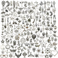 200 Mixed Charms Collection, Antique Silver Tone, Charms Metal Pendant Craft Supplies Findings for Crafting Necklace Bracelet Jewelry Making HM332