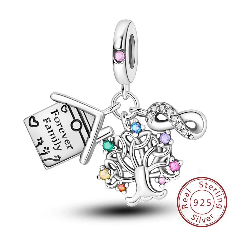 Hot Sale 925 Sterling Silve Charms Beads Forever Love Heart Sister Family Life Charms Dangle for Bracelet Woman Jewelry Gifts