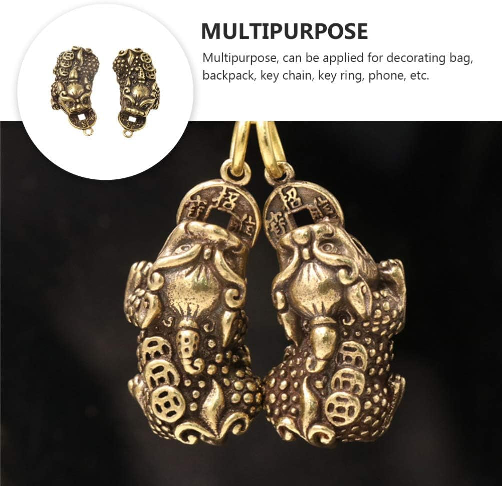 2-Pack Chinese Feng Shui Keychain Pendants, Brass Charms