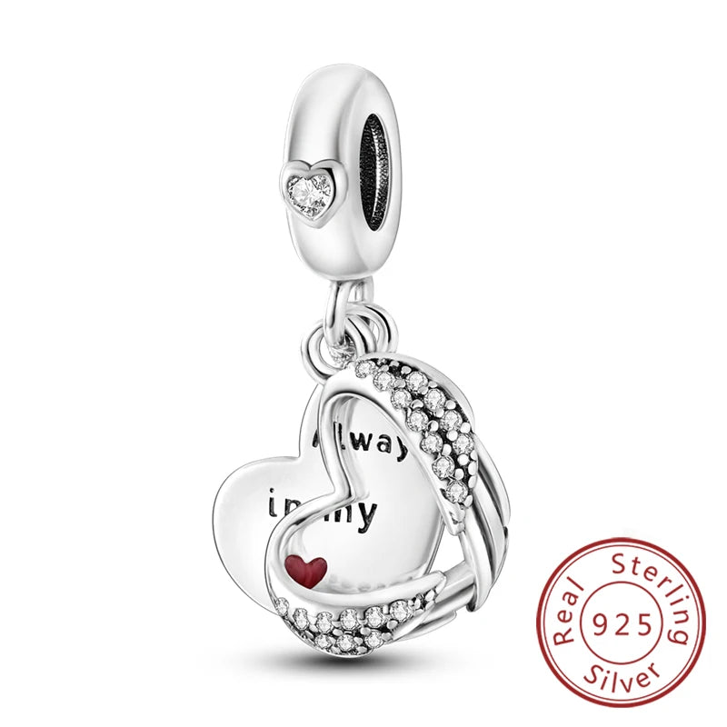 Hot Sale 925 Sterling Silve Charms Beads Forever Love Heart Sister Family Life Charms Dangle for Bracelet Woman Jewelry Gifts