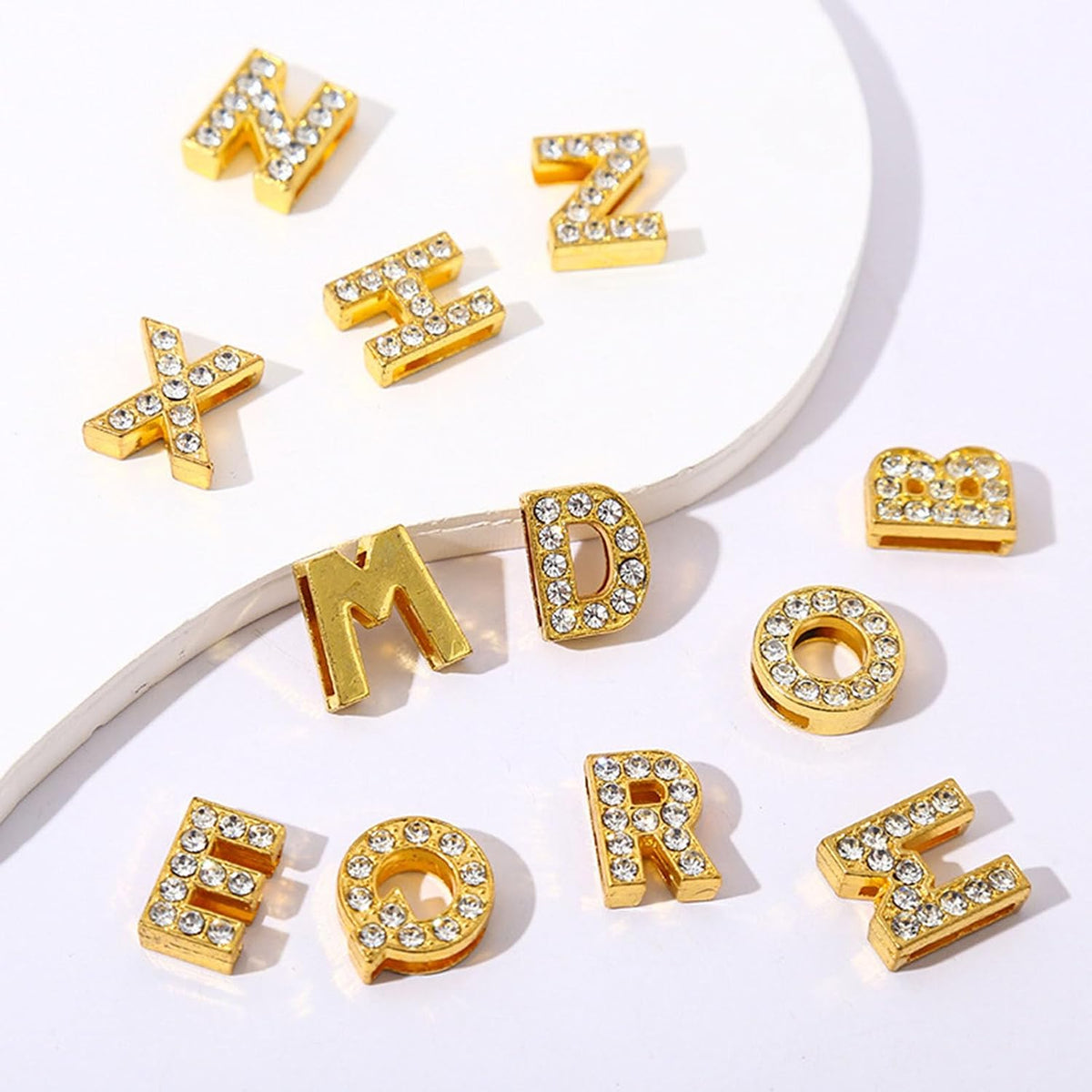 Gold Rhinestones Letters Charms 8Mm Letter Beads, 130 PCS