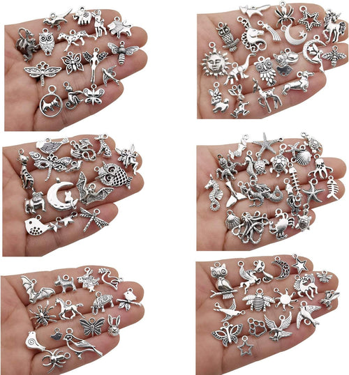 200 Mixed Charms Collection, Antique Silver Tone, Charms Metal Pendant Craft Supplies Findings for Crafting Necklace Bracelet Jewelry Making HM332