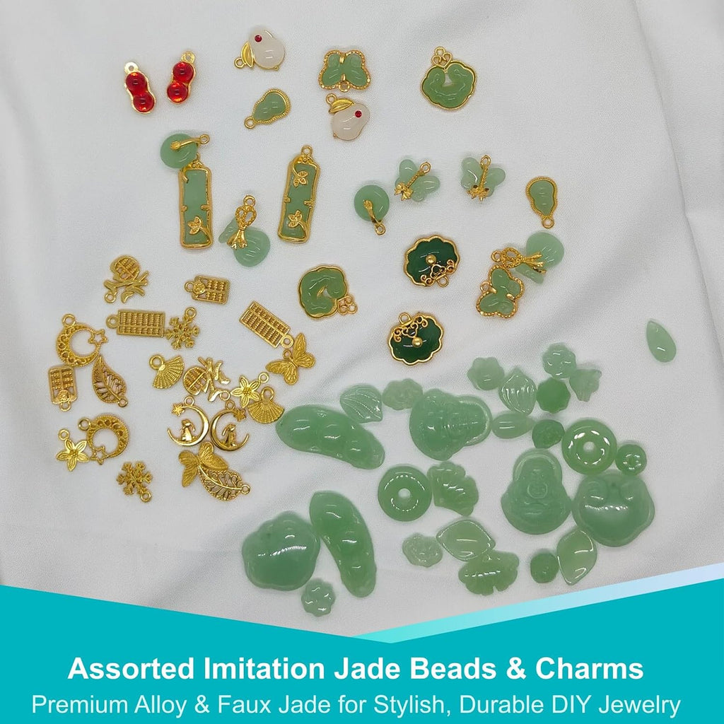 66Pcs Jade Beads for Jewelry Making Assorted Inlaid Charms and Gemstone Beads with Holes Bulk Spacer for DIY Necklace Bracelet Earring Crafts Pendant Stone Assortment