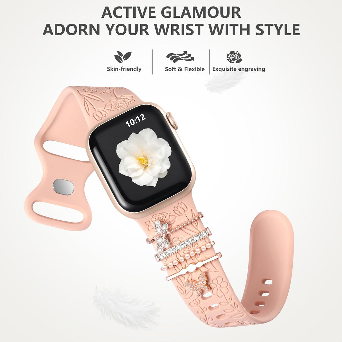 Flower Engraved Band Compatible with Apple Watch Bands for Women 44Mm