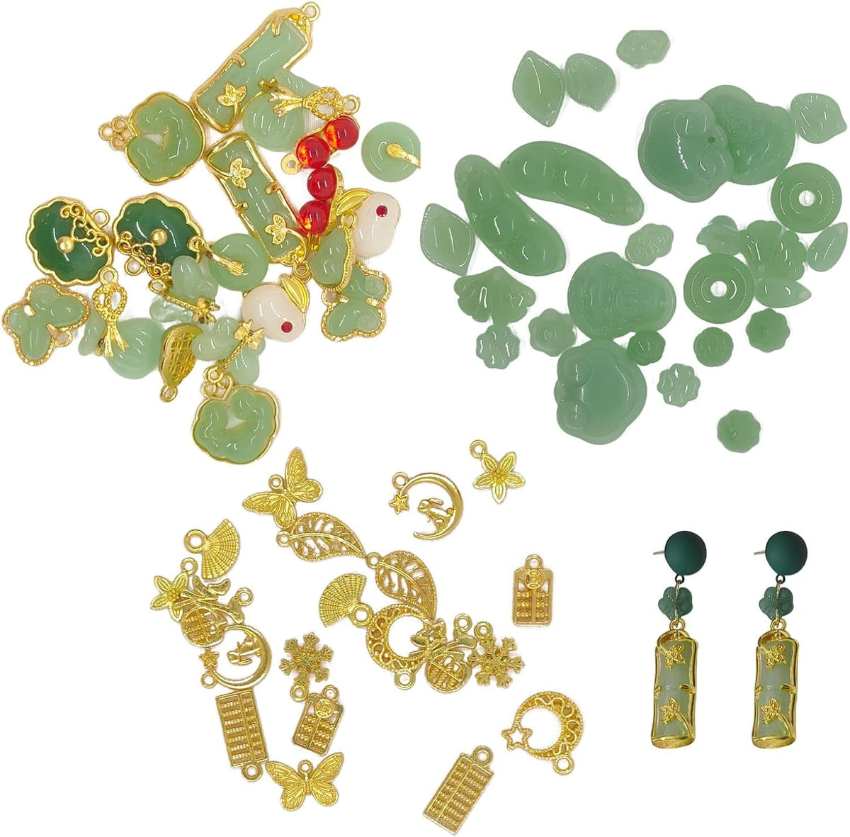 66Pcs Jade Beads for Jewelry Making Assorted Inlaid Charms and Gemstone Beads with Holes Bulk Spacer for DIY Necklace Bracelet Earring Crafts Pendant Stone Assortment