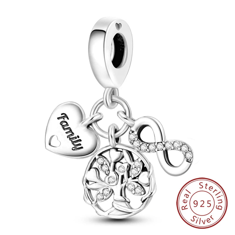Hot Sale 925 Sterling Silve Charms Beads Forever Love Heart Sister Family Life Charms Dangle for Bracelet Woman Jewelry Gifts