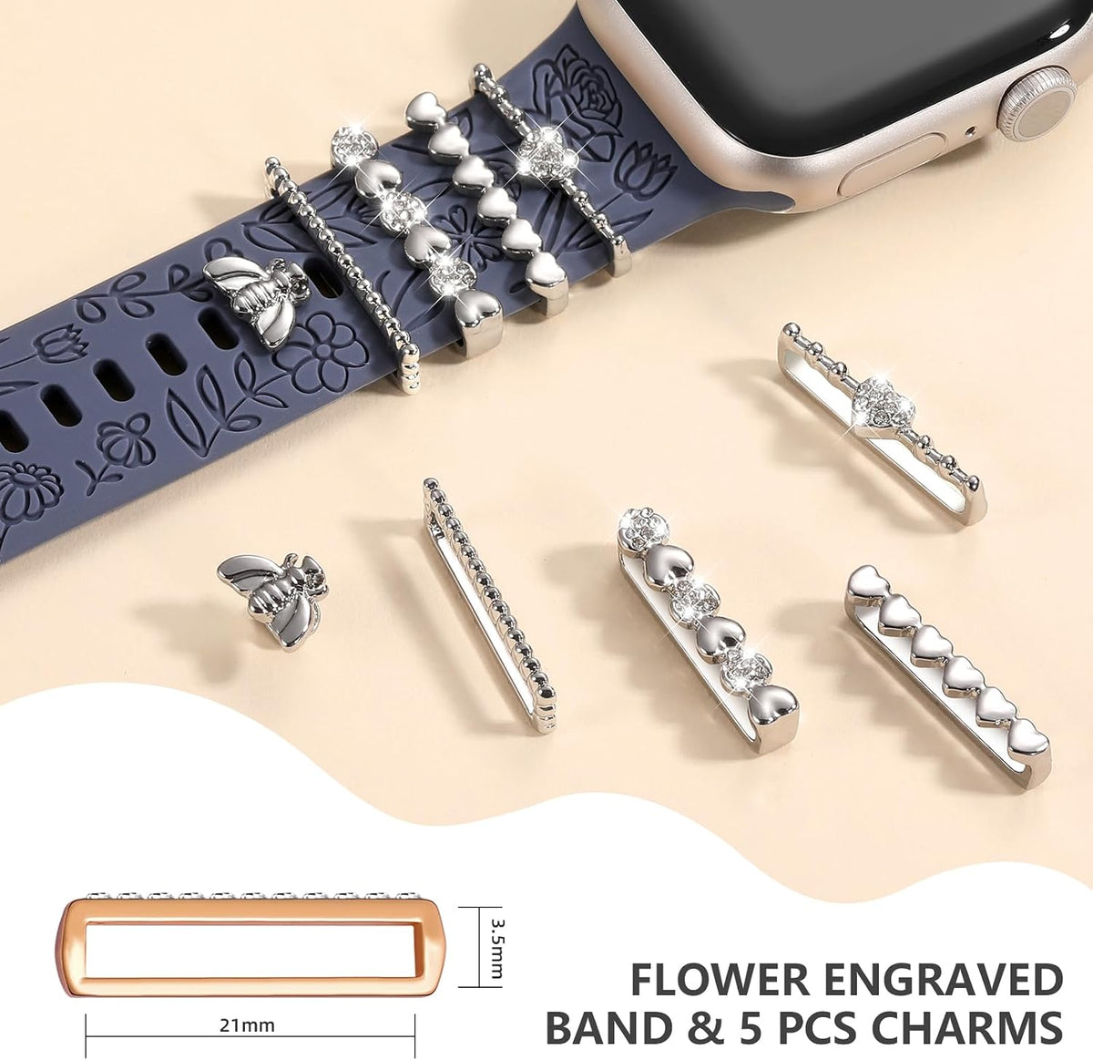 Flower Engraved Band Compatible with Apple Watch Bands for Women 40Mm