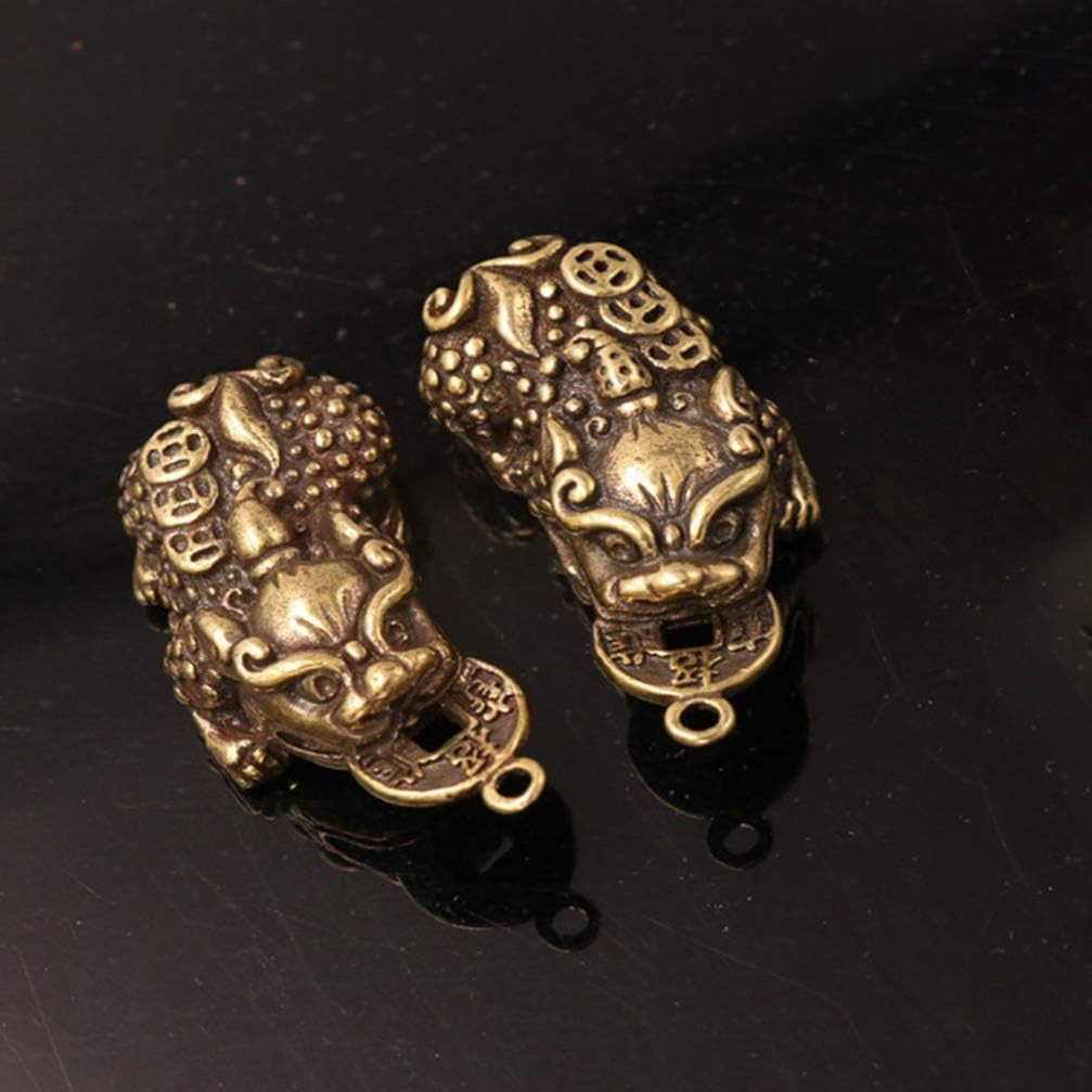 2-Pack Chinese Feng Shui Keychain Pendants, Brass Charms