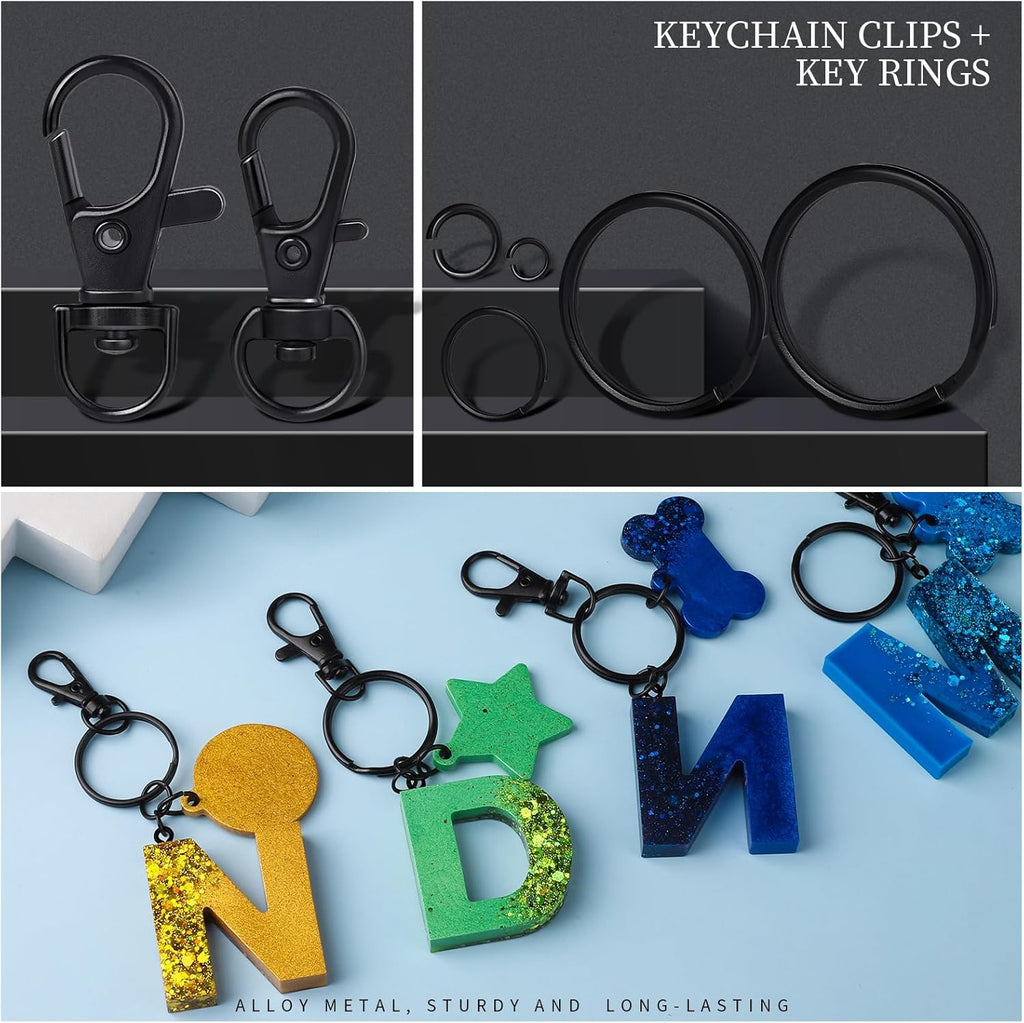 265PCS Swivel Snap Hooks and Key Rings, Keychain Clips and Key Chain Rings, Keychain Making Kit, with Lobster Claw Clasps & Jump Ring & Necklace Extenders, for Jewelry Making, Black