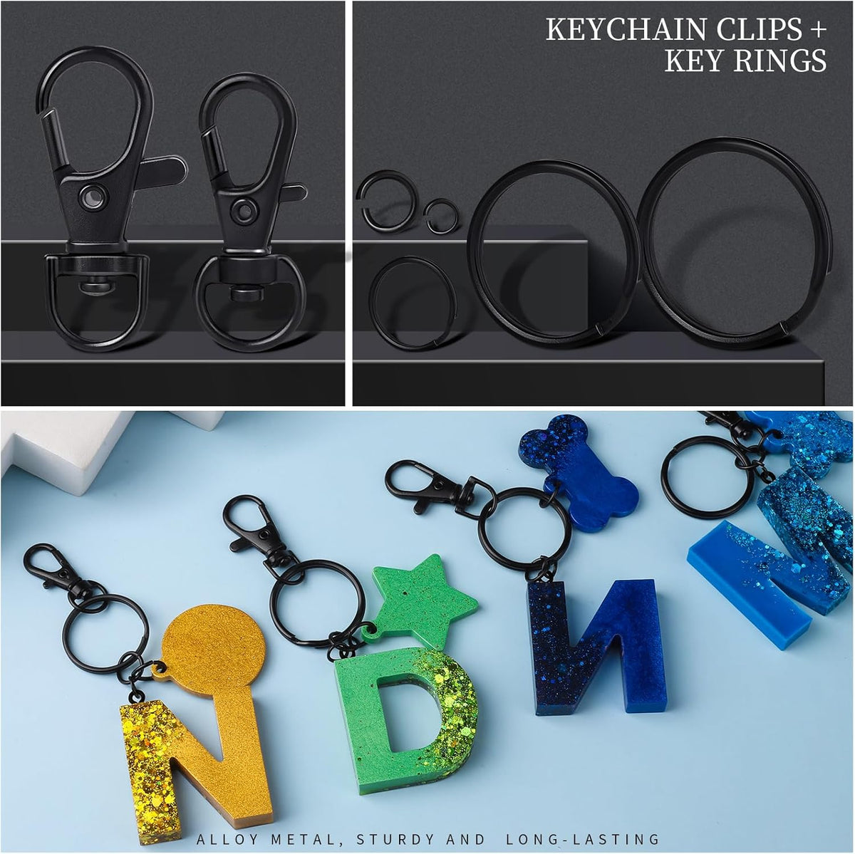 265PCS Swivel Snap Hooks and Key Rings, Keychain Clips and Key Chain Rings, Keychain Making Kit, with Lobster Claw Clasps & Jump Ring & Necklace Extenders, for Jewelry Making, Black