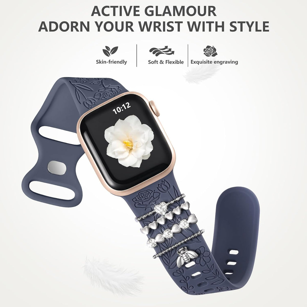 Flower Engraved Band Compatible with Apple Watch Bands for Women 40Mm