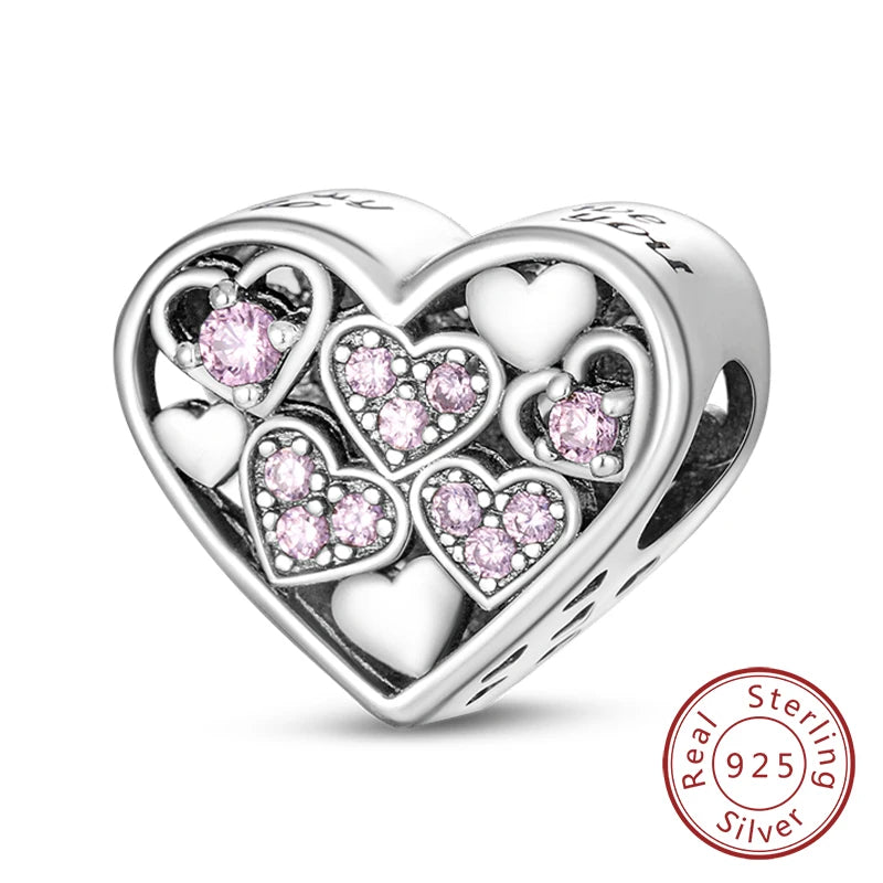 Hot Sale 925 Sterling Silve Charms Beads Forever Love Heart Sister Family Life Charms Dangle for Bracelet Woman Jewelry Gifts