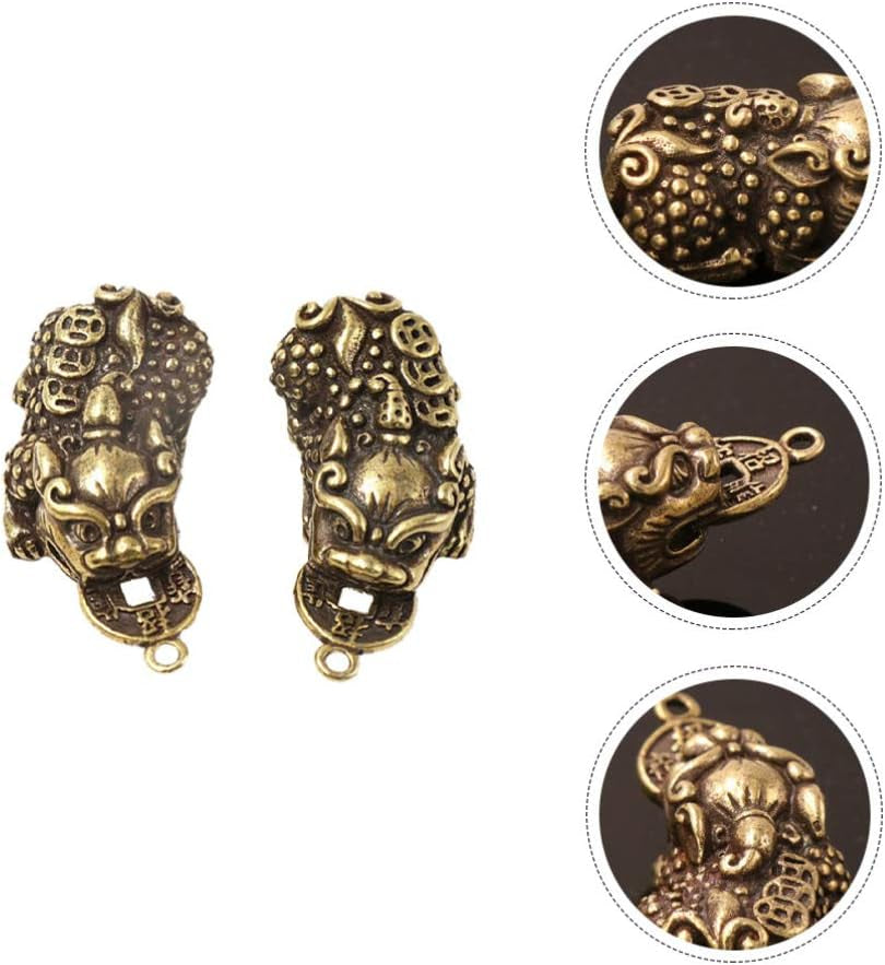 2-Pack Chinese Feng Shui Keychain Pendants, Brass Charms