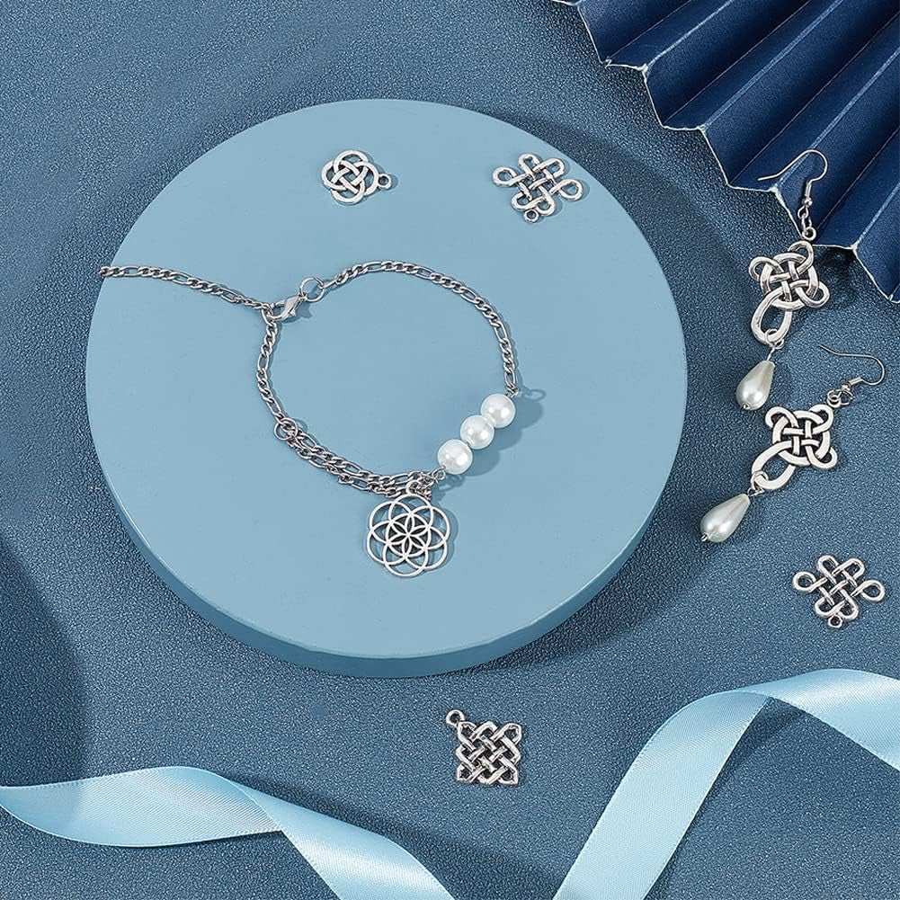 60Pcs Celticing Knot Charms, 6 Style Cross Charms Beads Irish Traditional Pendants Tibetan Alloy Charms Chinese Knot Pendants Connectors for DIY Bracelet Necklace Jewelry Making New Year