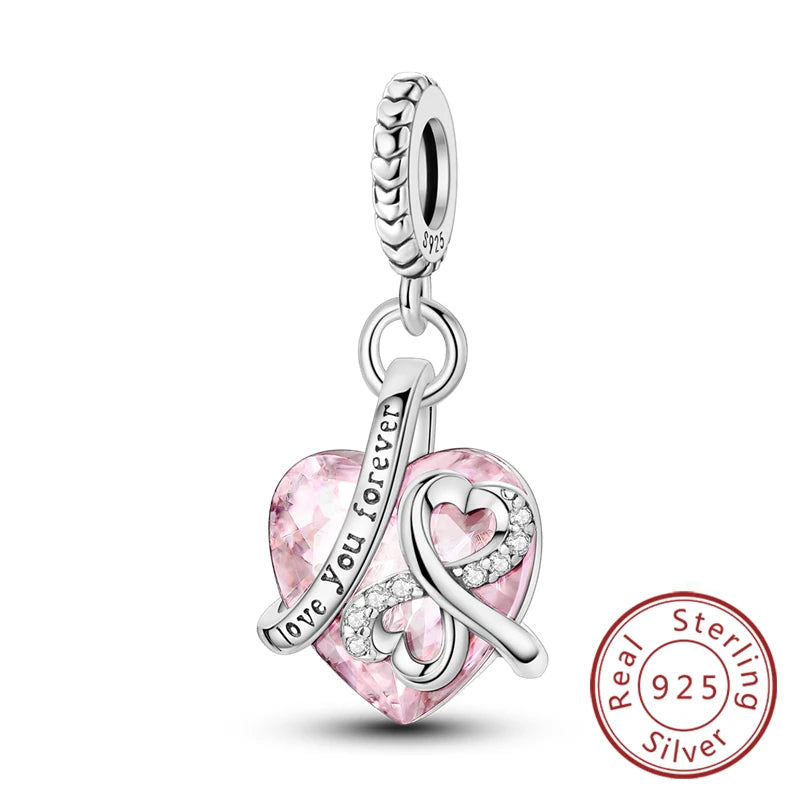 Hot Sale 925 Sterling Silve Charms Beads Forever Love Heart Sister Family Life Charms Dangle for Bracelet Woman Jewelry Gifts